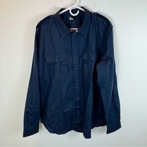 THE KOOPLES Navy Blue Pearl Snap Long Sleeve Shirt